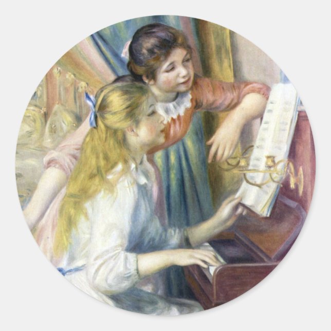 Young Girls at the Piano by Pierre Renoir Classic Round Sticker (Front)
