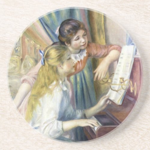 Young Girls at the Piano by Pierre Renoir Drink Coaster