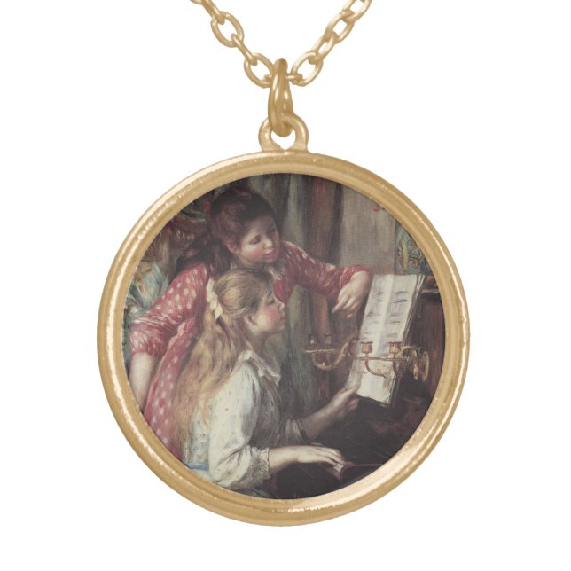 Young Girls at the Piano by Pierre Renoir Gold Plated Necklace (Front)