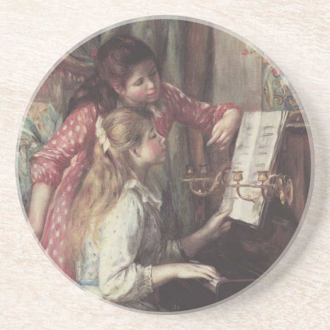 Young Girls at the Piano by Pierre Renoir Sandstone Coaster (Front)