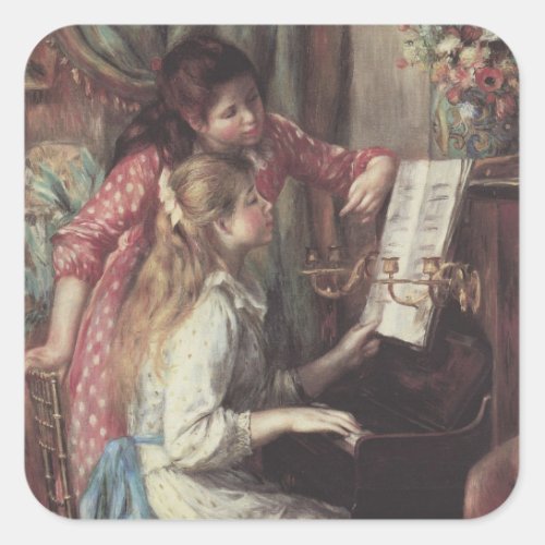 Young Girls at the Piano by Pierre Renoir Square Sticker