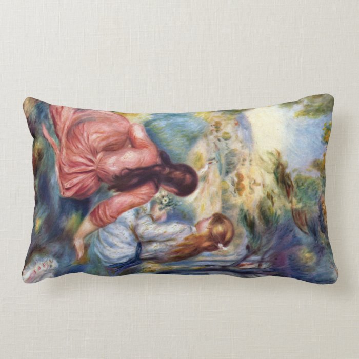 Young girls in the meadow by Pierre Renoir Throw Pillow