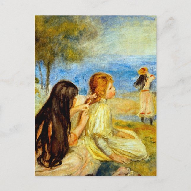 Young girls seaside beautiful Renoir painting art Postcard (Front)