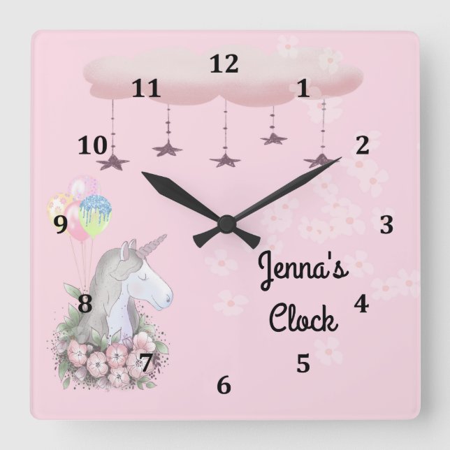 Young Girls Wall Clock with Unicorn (Front)
