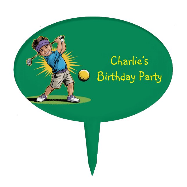 Young Golfer Birthday Swing Party Cake Topper (Front)