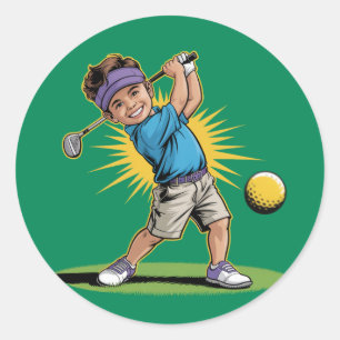 Young Golfer Birthday Swing Party Classic Round Sticker