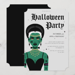 Young Goth Bride of Frankenstein Halloween Party Invitation