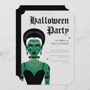 Young Goth Bride of Frankenstein Halloween Party Invitation