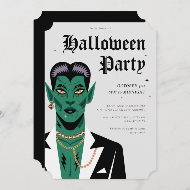 Young Goth Frankenstein Halloween Party Invitation (Front/Back)