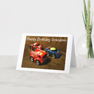 YOUNG GRANDSON'S BIRTHDAY RACING CAR GREETING CARD
