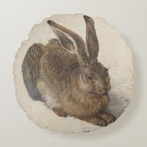 Young Hare by Albrecht Durer Round Pillow