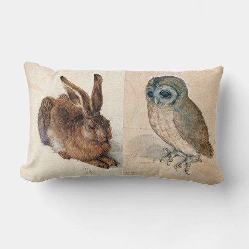 Young Hare Rabbit  and  Owl Lumbar Pillow