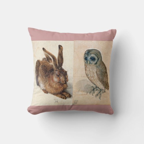 Young Hare Rabbit  and  Owl Throw Pillow