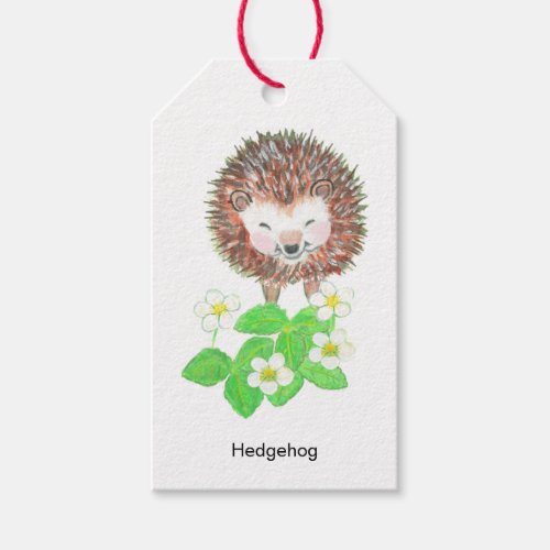 Young Hedgehog  Wild Strawberry Flowers  Gift Tags