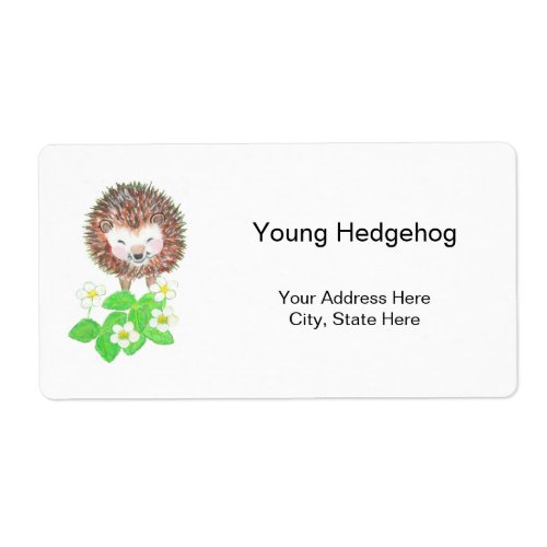 Young Hedgehog  Wild Strawberry Flowers   Label