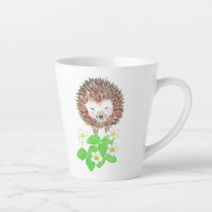 Young Hedgehog & Wild Strawberry Flowers  Latte Mug