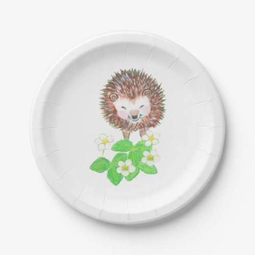 Young Hedgehog  Wild Strawberry Flowers   Paper Plates