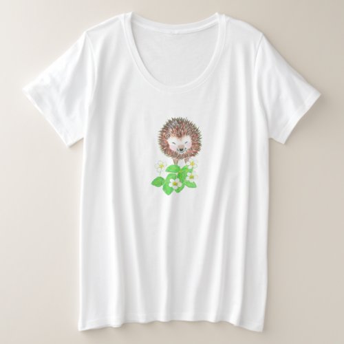 Young Hedgehog  Wild Strawberry Flowers   Plus Size T_Shirt