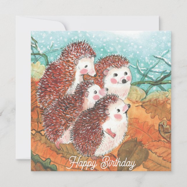 Young hedgehogs Happy Birthday  Card (Front)