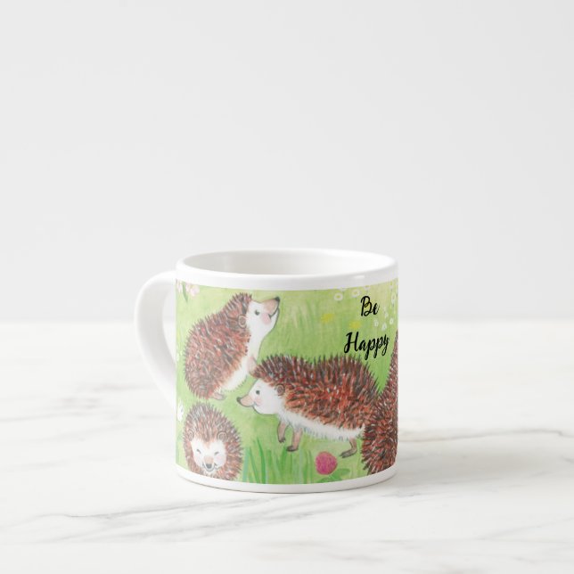 Young Hedgehogs in the Meadow Be Happy   Espresso Cup (Front Left)