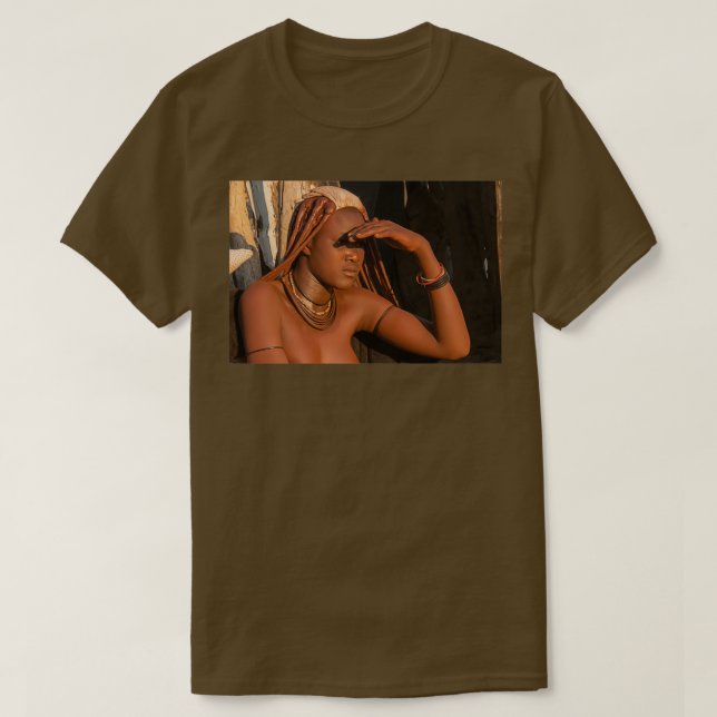Young Himba woman wearing headgear and decorations T-Shirt (Design Front)