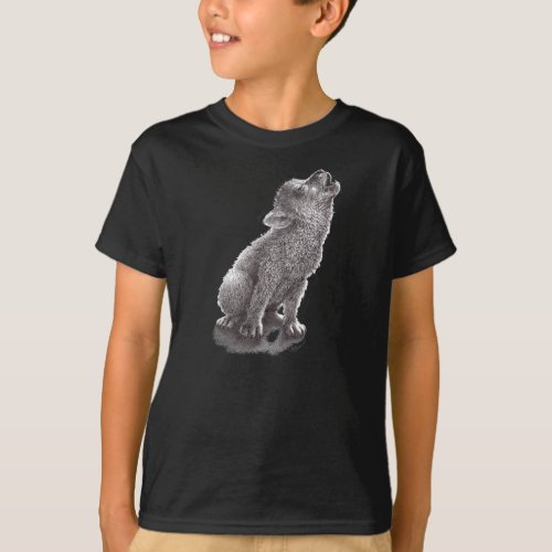 Young Howling Wolf Cute Grey Wolf Art T_Shirt