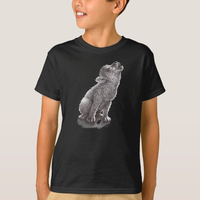 Young Howling Wolf Cute Grey Wolf Art T-Shirt (Front)