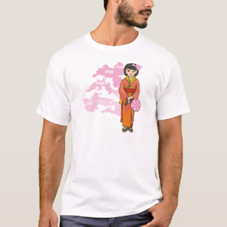 Young Japanese Girl With Cherry Blossoms T-Shirt