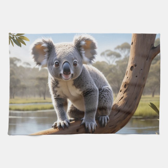 Young Koala by a Lake Kitchen Towel (Horizontal)