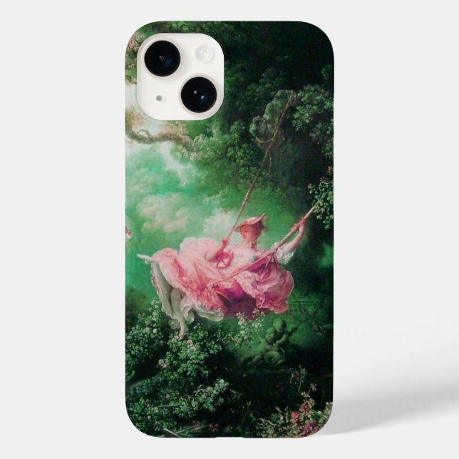 YOUNG LADY AND SWING IN NATURE Green Pink Fuchsia Case-Mate iPhone Case (Back)