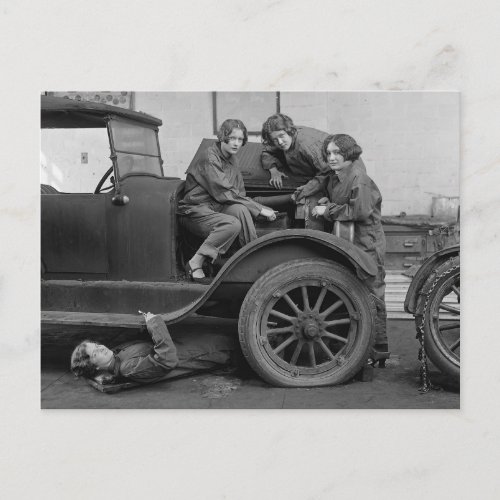 Young Lady Auto Mechanics 1927 Postcard
