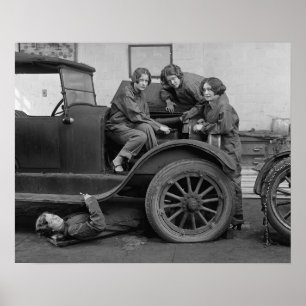 Young Lady Auto Mechanics, 1927. Vintage Photo Poster