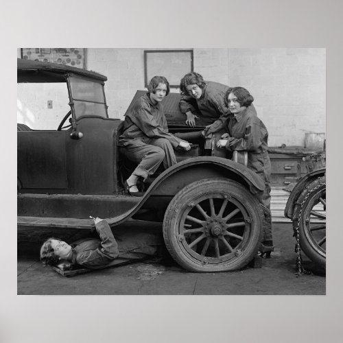 Young Lady Auto Mechanics 1927 Vintage Photo Poster