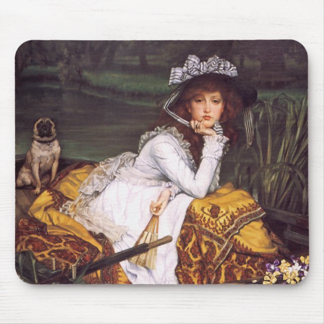 Young Lady & Her Pet Pug in a Boat by James Tissot Mouse Pad (Front)