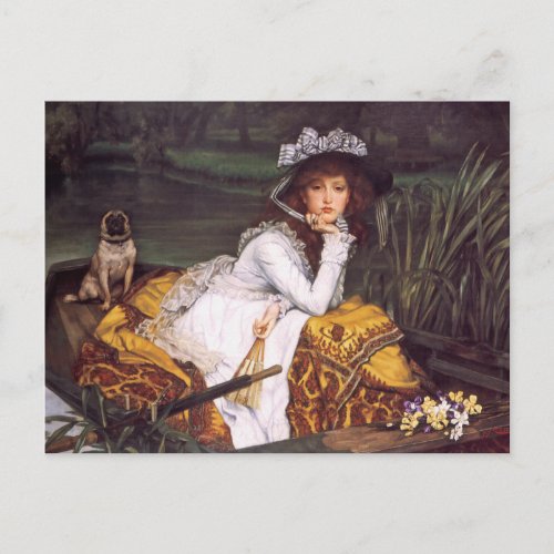 Young Lady  Her Pet Pug in a Boat by James Tissot Postcard