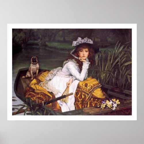 Young Lady  Her Pet Pug in a Boat by James Tissot Poster