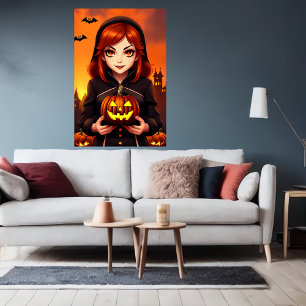 Young lady holding a pumpkin   AI Art  Poster