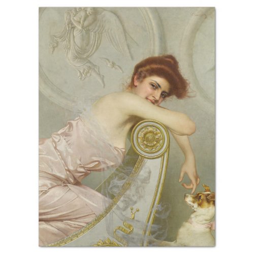 Young Lady Stroking Her Puppy Dog by VM Corcos Tissue Paper