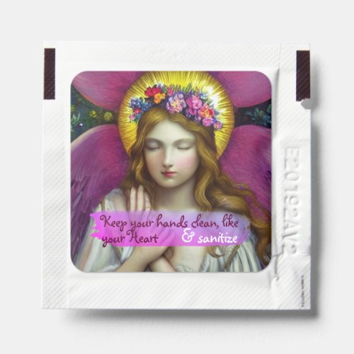 Young lady sunburst giant purple flower custom hand sanitizer packet