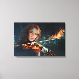 Young Lady Violin on Fire Canvas Print