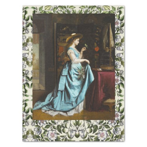 YOUNG LADY WITH A PARROT FRENCH PAINTING TISSUE PAPER