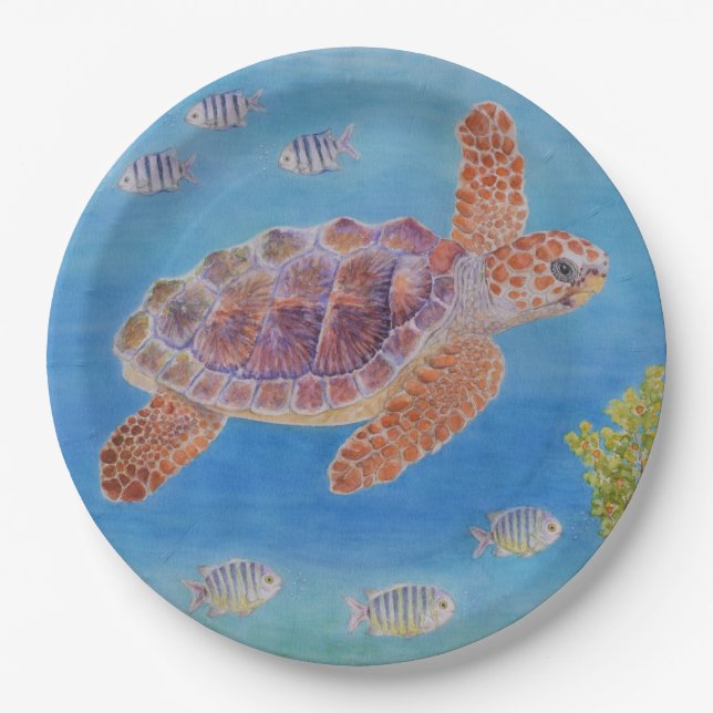 Young Loggerhead Sea Turtle Paper Plates (Front)