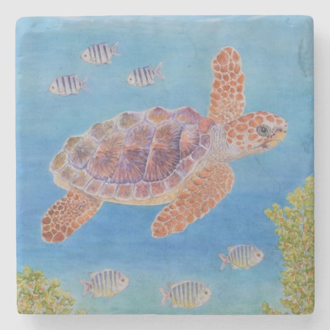 Young Loggerhead Sea Turtle Stone Coaster (Front)