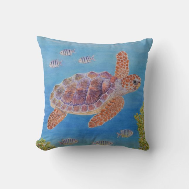 Young Loggerhead Sea Turtle Throw Pillow (Front)