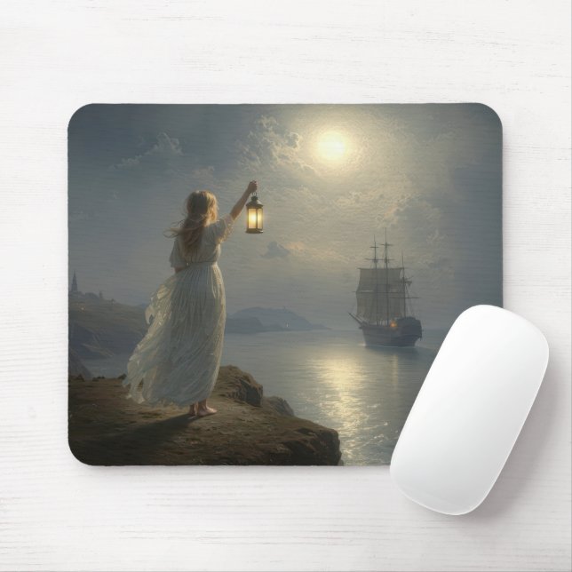 Young Maiden Holding a Lantern in a Harbor Mouse Pad (With Mouse)