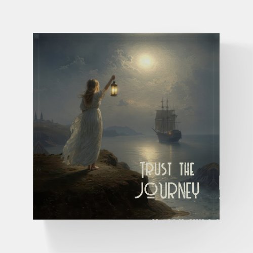 Young Maiden Holding a Lantern in a Harbor Paperweight