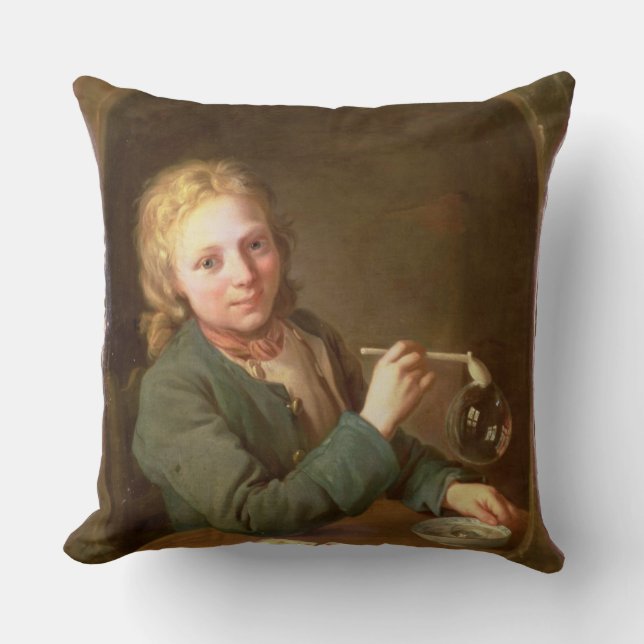Young Man Blowing Bubbles from a Clay Pipe, 1766 Throw Pillow (Front)