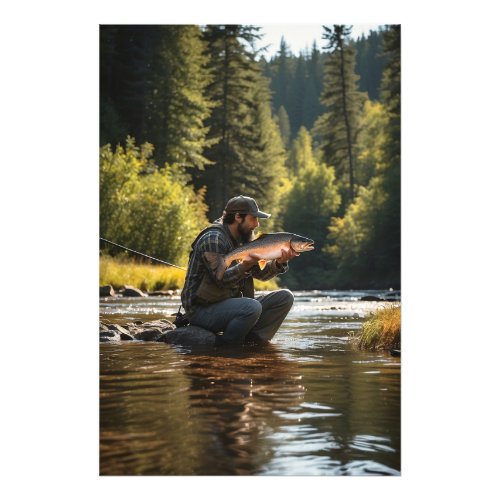  Young Man Fishing Stream Nature AP49 Photo Print