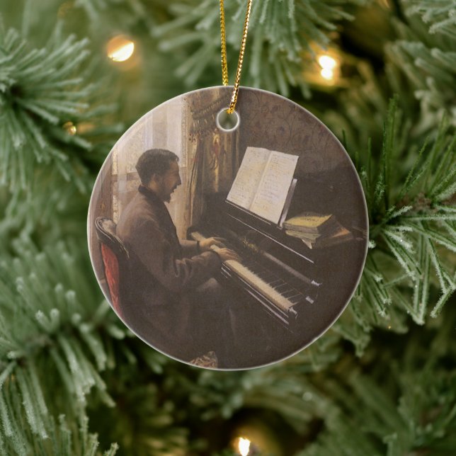 Young Man Playing the Piano by Gustave Caillebotte Ceramic Ornament (Tree)