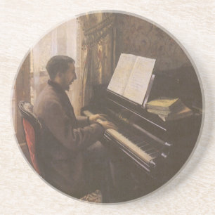 Young Man Playing the Piano by Gustave Caillebotte Drink Coaster
